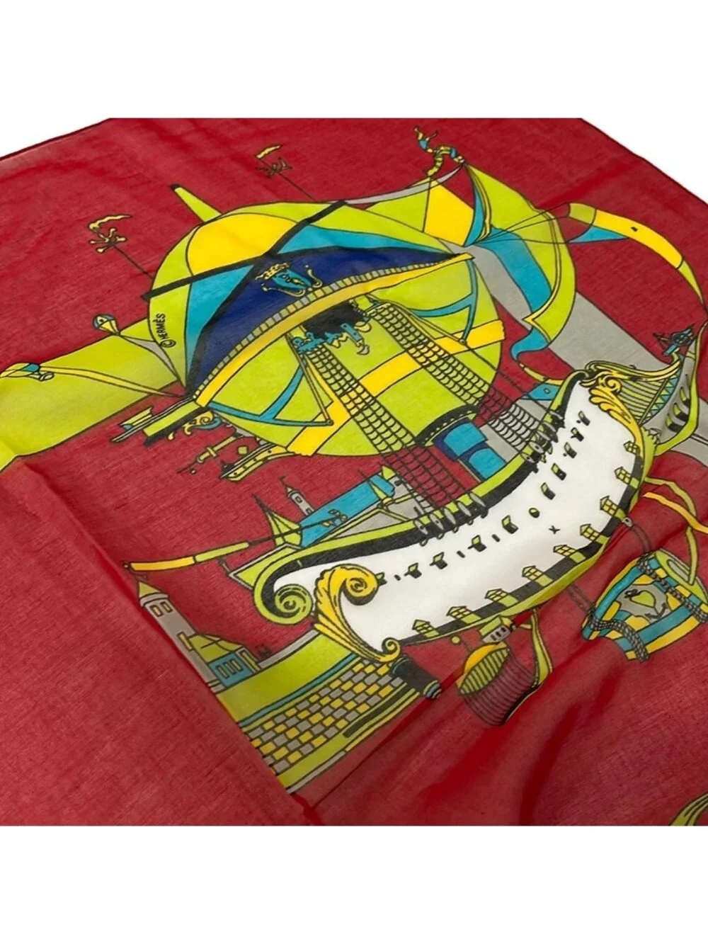 Hermes Shawl Red Yellow Multi Paz Universal Cotton Scarf